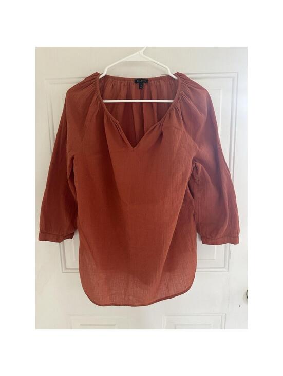 Talbots Tops - Talbots Women M Rust Orange V-Neck 3/4 Sleeve Peasant Blouse
